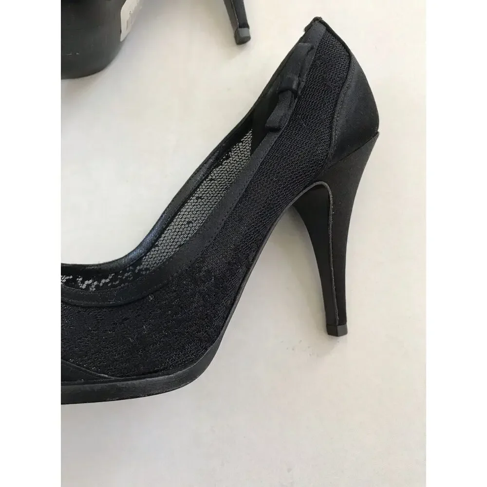 Philosophy di Alberta Ferretti Lace Satin Pumps Heels Black FLAWS